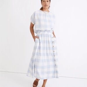 Blue and White Checkered Skirt Linen blend